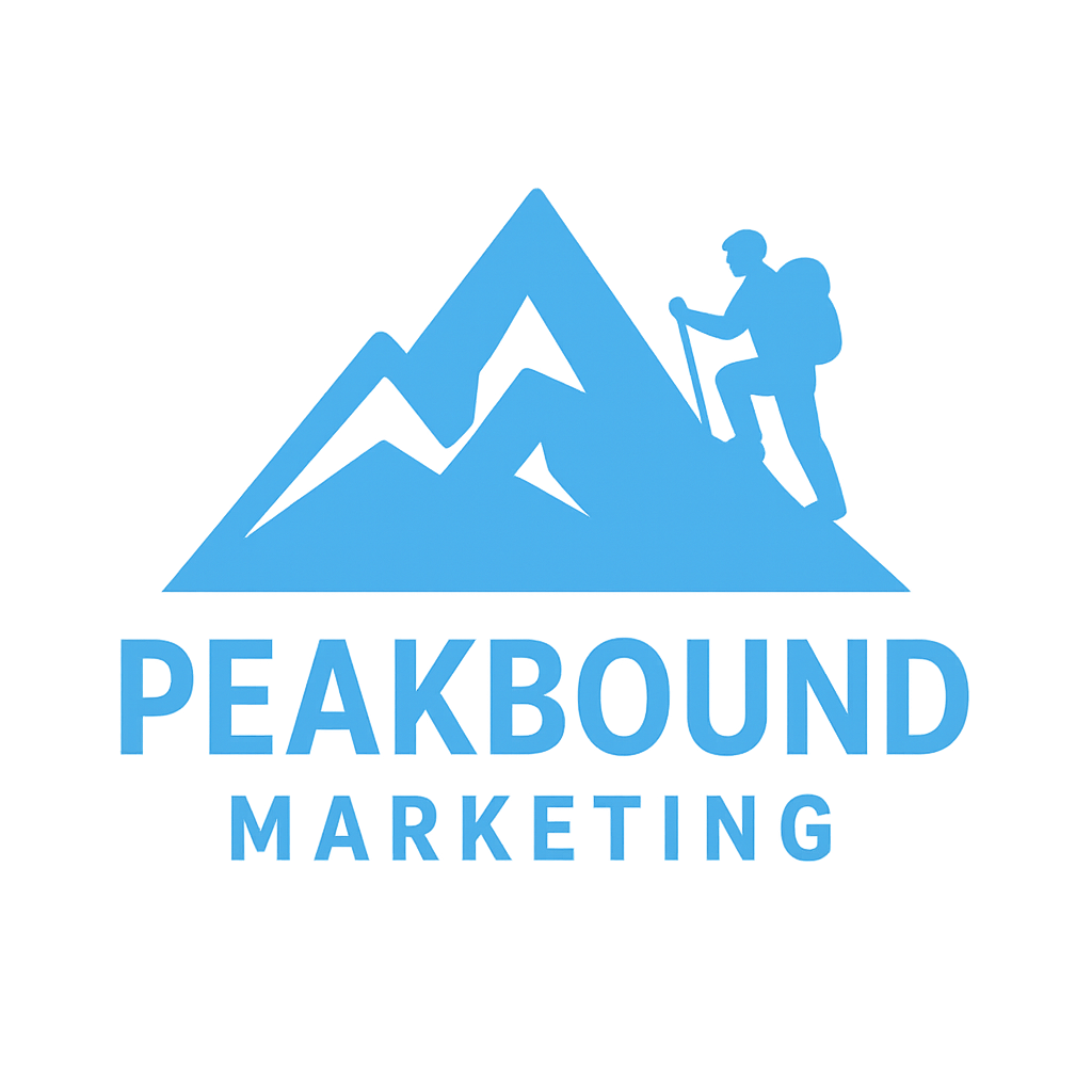 The PeakBound Marketing logo, featuring a mountain and a person climbing it, plus the company name.